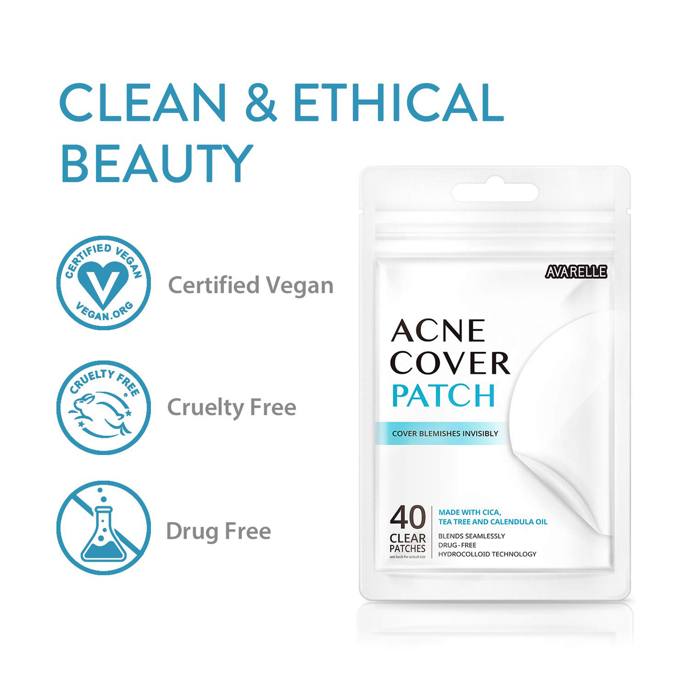 Avarelle Acne Cover Patch Frontline Support Hydrocolloid. Aloe Oil for Sensitive Skin. Certified Vegan & Cruelty-Free (SUPPORT / 40 COUNT)