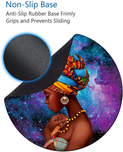ChaTham Round Mouse Pad with Coasters Set, Blue Purple Galaxy African Women Mouse Pad, Non-Slip Rubber Base Round Mouse Pads for Laptop Compute Working Home Office Accessories