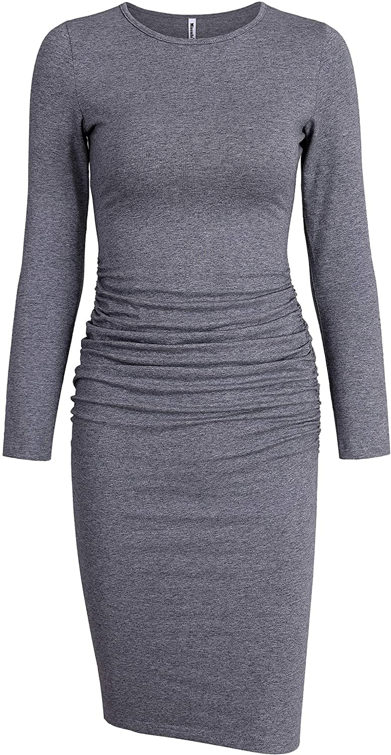 missufe bodycon dress Missufe Women's Long Sleeve Ruched Bodycon Casual Knee Length Dress (Army Green, X-Small) at Amazon Women's Clothing store