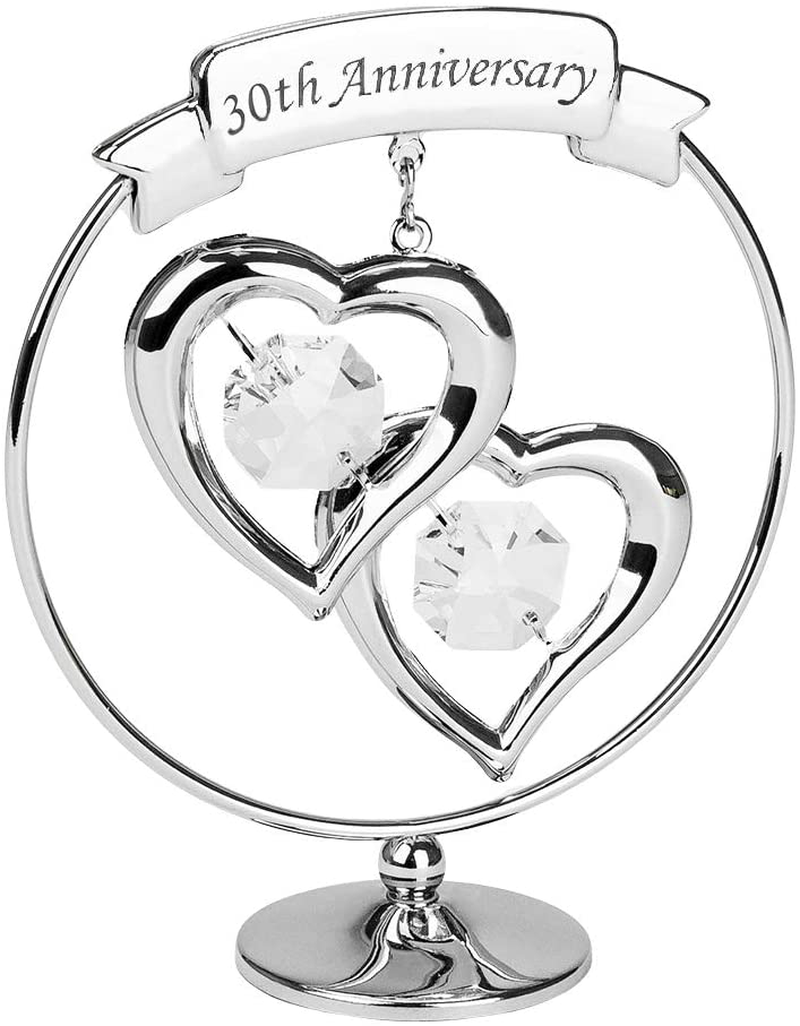 Haysom Interiors Modern 60th Anniversary Silver Plated Metal Keepsake Gift Ornament with Clear Swarovski Crystal Glass