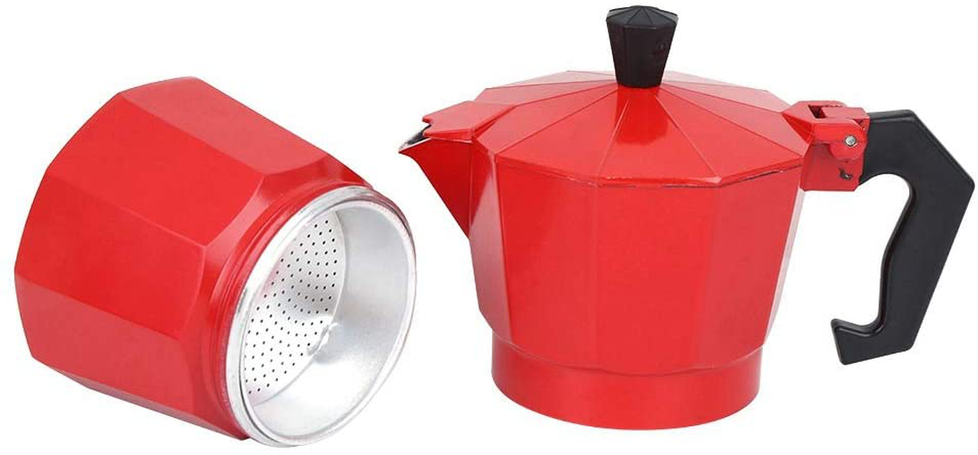 6 Cup Coffee Maker, Italian Style Coffee Maker, Moka Coffee Maker Tool, Quick Cleaning Pot for Home Office (Red)