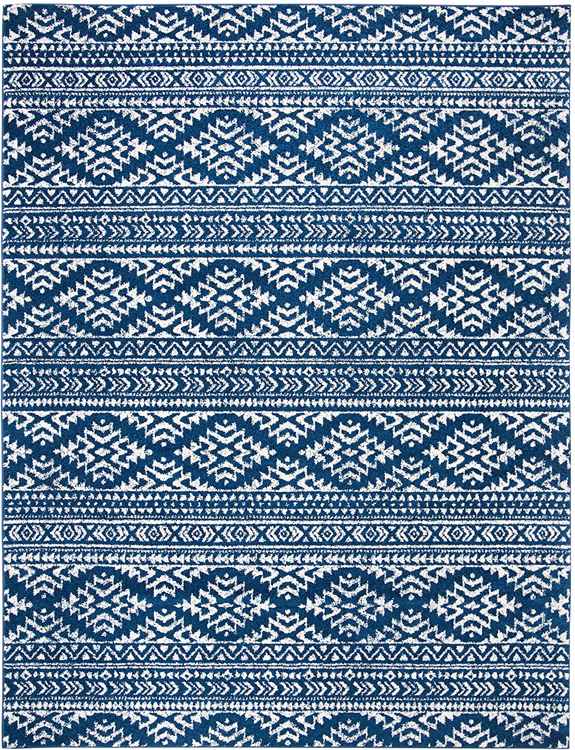 Safavieh Tulum Collection TUL272D Moroccan Boho Tribal Non-Shedding Dining Room Entryway Foyer Living Room Bedroom Area Rug, 5' x 5' Round, Ivory / Navy