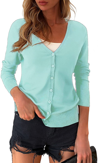 a.Jesdani Women's Button Down Crew Neck Long Sleeve Soft Knit Cardigan Sweaters