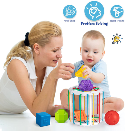 LOTOY Sensory 2 in 1 Shape Sorting & Rattle Toys -Baby Gift Idea