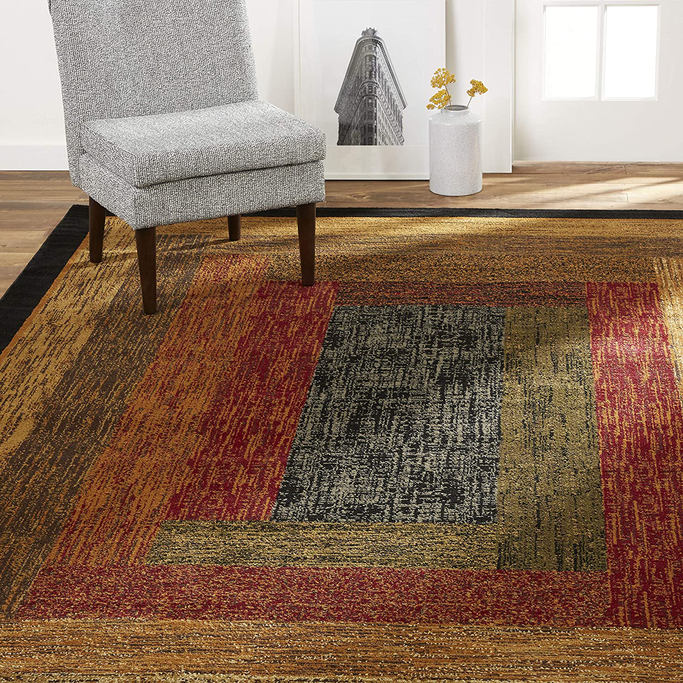 Home Dynamix Vega Modern Area Rug, Geometric Black/Brown/Red 5'2"X7'2"