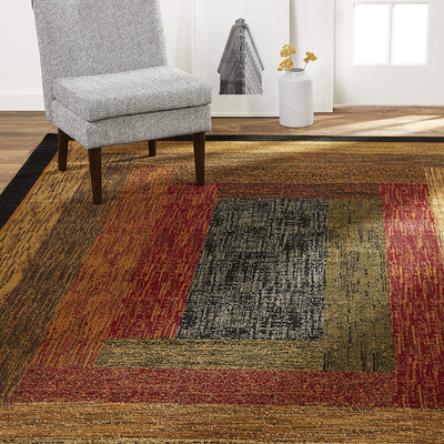 Home Dynamix Vega Modern Area Rug, Geometric Black/Brown/Red 5'2"X7'2"