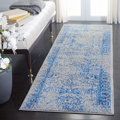 Safavieh Adirondack Collection ADR109A Oriental Distressed Non-Shedding Stain Resistant Living Room Bedroom Runner, 2'6" x 16' , Grey / Blue