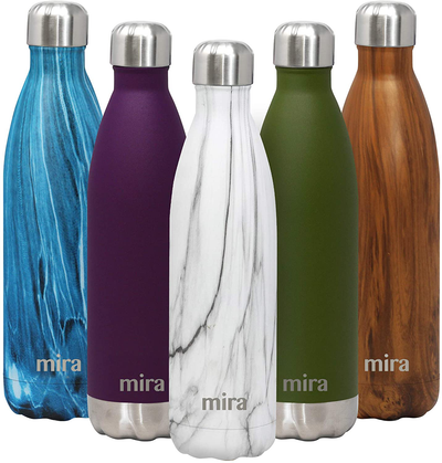 MIRA 17 Oz Stainless Steel Vacuum Insulated Water Bottle - Double Walled Cola Shape Thermos - 24 Hours Cold, 12 Hours Hot - Reusable Metal Water Bottle - Leak-Proof Sports Flask - Peonies
