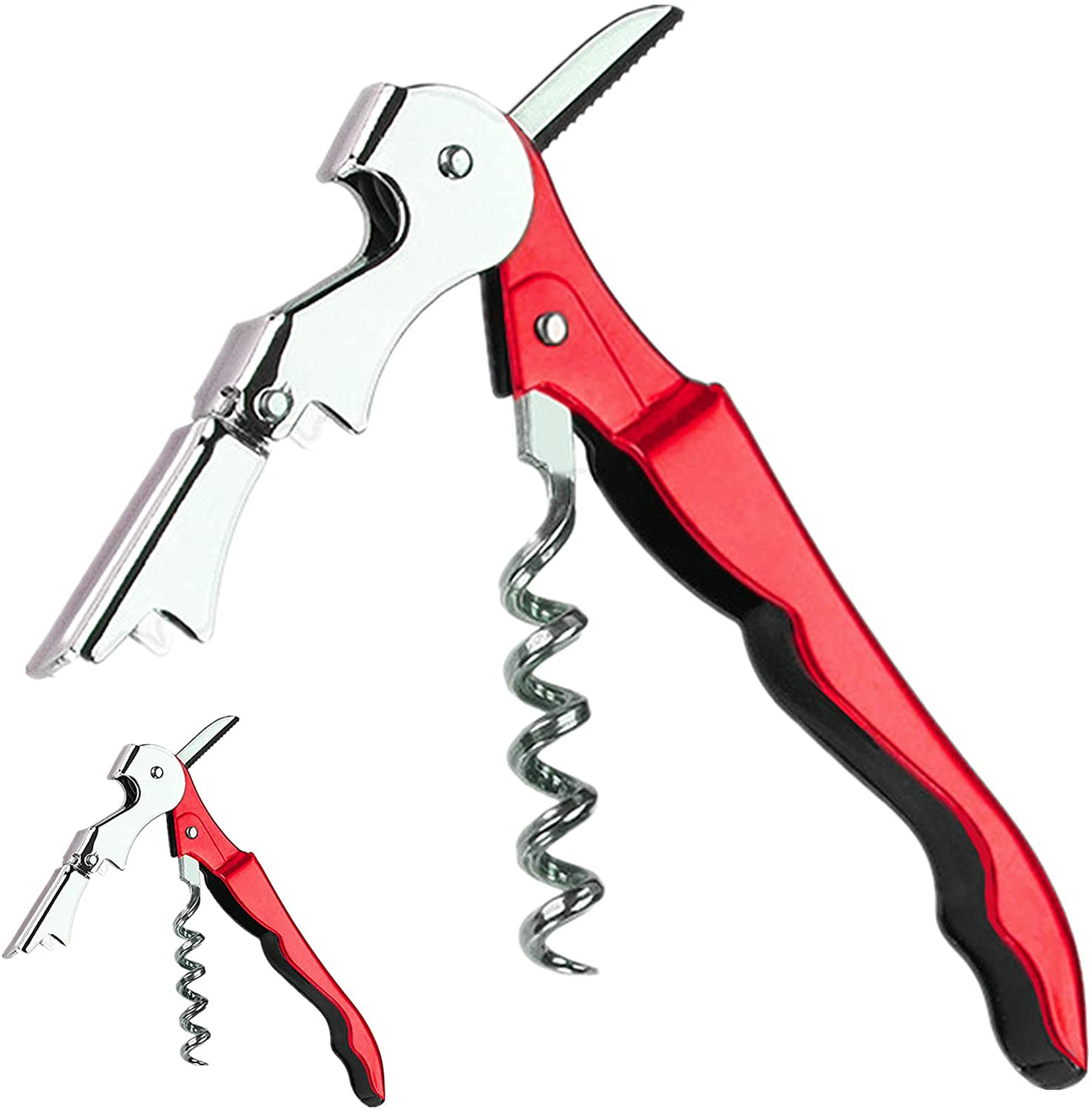 Aoineeseo Waiter Corkscrew, Wine Opener with Serrated Foil Cutter (Red, 2 Pack)