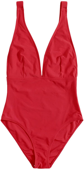 SheIn Women's Sexy Deep V Low Back Swimwear High Waisted Plunging One Piece Swimsuit