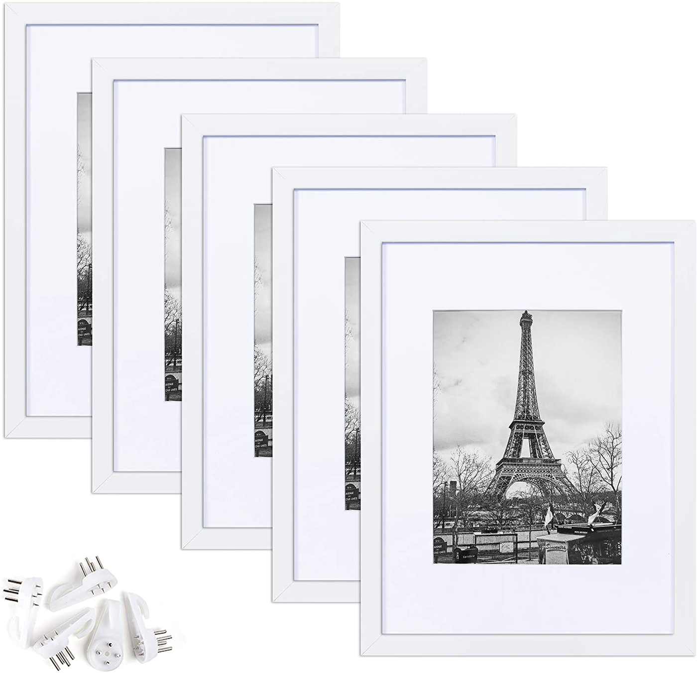 upsimples 9x12 Picture Frame Set of 5,Display Pictures 6x8 with Mat or 9x12 Without Mat,Wall Gallery Photo Frames,White