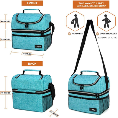 Insulated Dual Compartment Lunch Bag for Men, Women | Double Deck Reusable Lunch Box Cooler with Shoulder Strap, Leakproof Liner | Medium Lunch Pail for School, Work, Office (Heather Green)