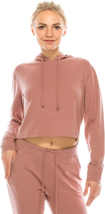 Women's Casual Crop Hoodie Sweatshirt - Long Sleeve Cute Cropped Plain Workout Drawstring Hooded Pullover Top