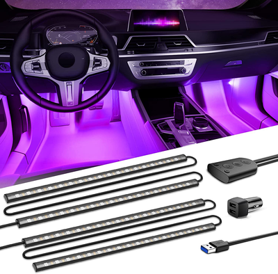 SEALIGHT Interior Car Lights, 72 Car LED Lights, 8 RGB colors, Sound Active Function Under Dash Lighting Kit, USB Light Strips with Control Box and Car Charger