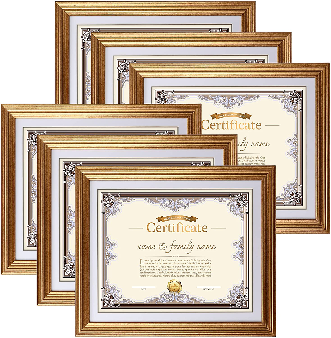 MEBRUDY 4x6 Picture Frames Set of 6, Display Pictures 4x6 with Mat or 5x7 Without Mat, Gold Photo Frames for Wall Mount or Table Top
