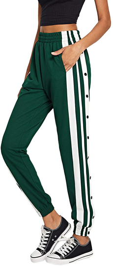SOLY HUX Women's Sporty High Split Side Striped Joggers Snap Button Track Pants
