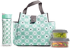 Fit + Fresh Westport Insulated Soft Liner Lunch Bag Kit with Reusable Containers, and Matching Water Bottle, Black & White Ikat Tile