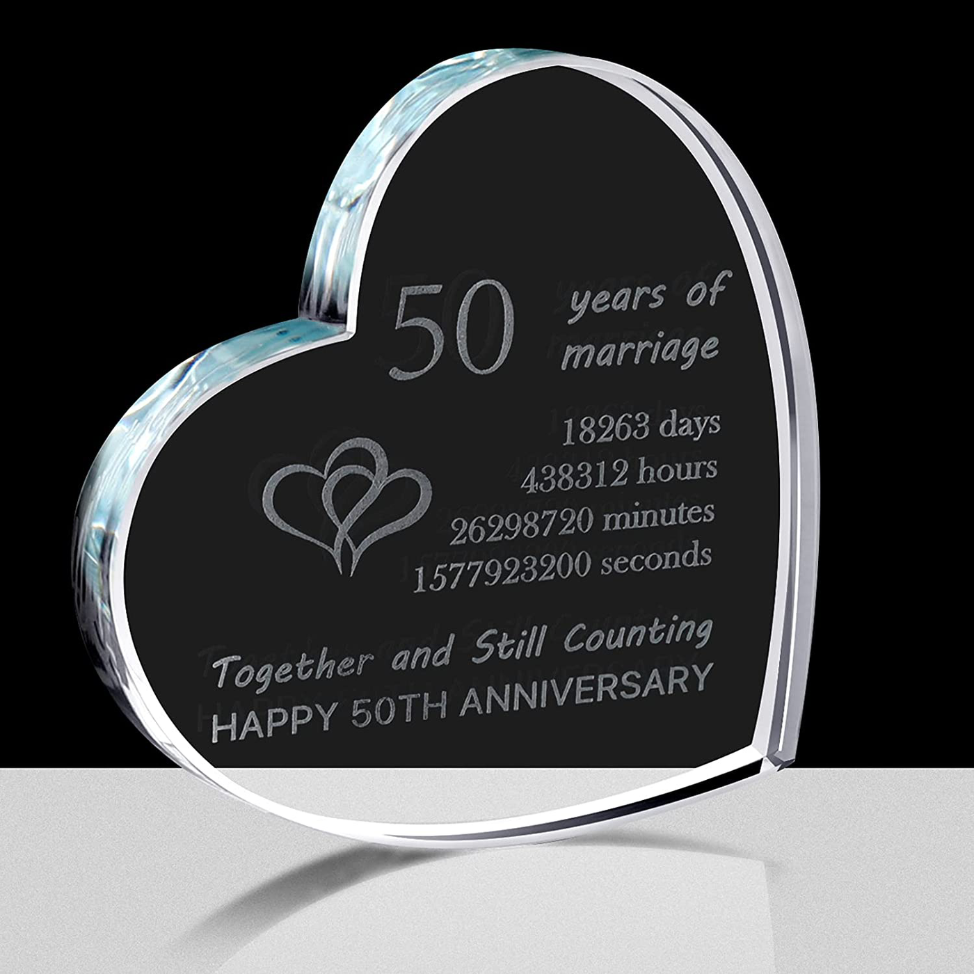 CQNET 15th Wedding Anniversary Crystal Heart Couple Engraved Glass 15 Year Valentine's Day Anniversary Birthday Gift for Him or Her (15th)