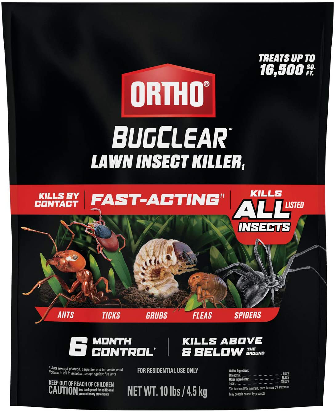 Ortho BugClear Lawn Insect Killer1: Treats up to 16,500 sq. ft., Protect Your Yard & Garden Against Ants, Spiders, Ticks, Armyworms, Fleas & Grubs, 10 lbs.