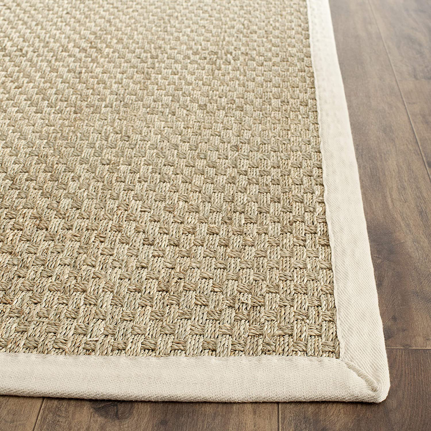 Safavieh Natural Fiber Collection NF114J Border Basketweave Seagrass Accent Rug, 2' x 3', Ivory