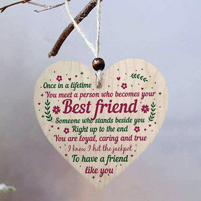 ANLEMIN Wooden Hanging Sign Best Friend Birthday Gifts Thank You Heart Shaped Friendship Plaque Tags Crafts Christmas Home DIY Tree in Heaven Wall Hangings (1PCS)