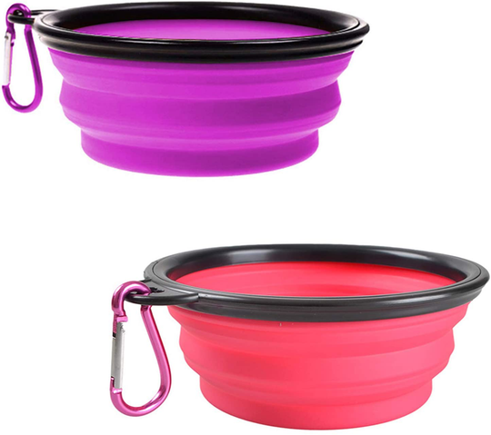 AYECEHI Portable Silicone Collapsible Pet Cat Bowls,[2 Pack] Foldable Expandable Water Feeding Travel Bowl Cup Dish for Pet Dogs and Cats - with 2 Pack Carabiners