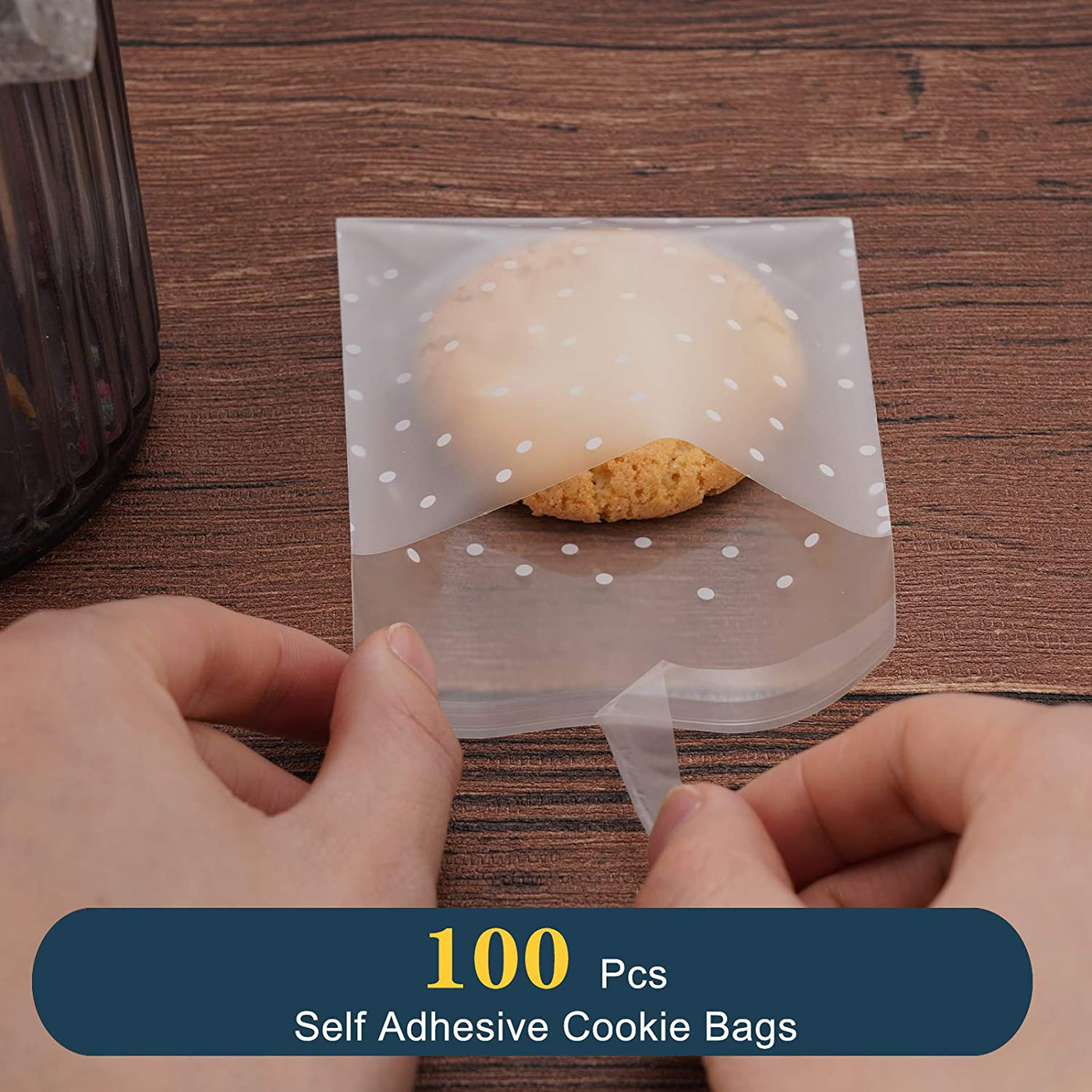 Self Adhesive Cookie Bags Treat Bags, Resealable Cellophane Bags, White Polka Dot Individual Cookie Bags with Thank You Stickers for Gift Giving