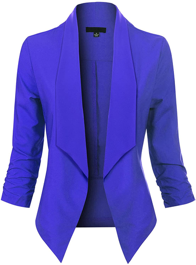 MixMatchy Women's Solid 3/4 Sleeve Open Front Formal Style Blazer