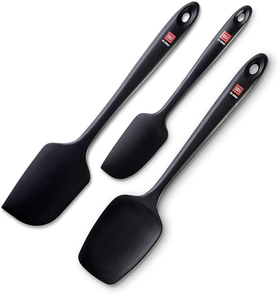 DI ORO Seamless Series 3-Piece Silicone Spatula Set - 600°F Heat Resistant Non Stick Rubber Kitchen Scraper Spatulas for Cooking, Baking, and Mixing – BPA Free and LFGB Certified Silicone (Black)