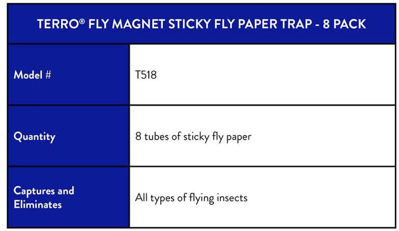 TERRO T518 Fly Magnet Sticky Fly Paper Fly Trap, 8 pack