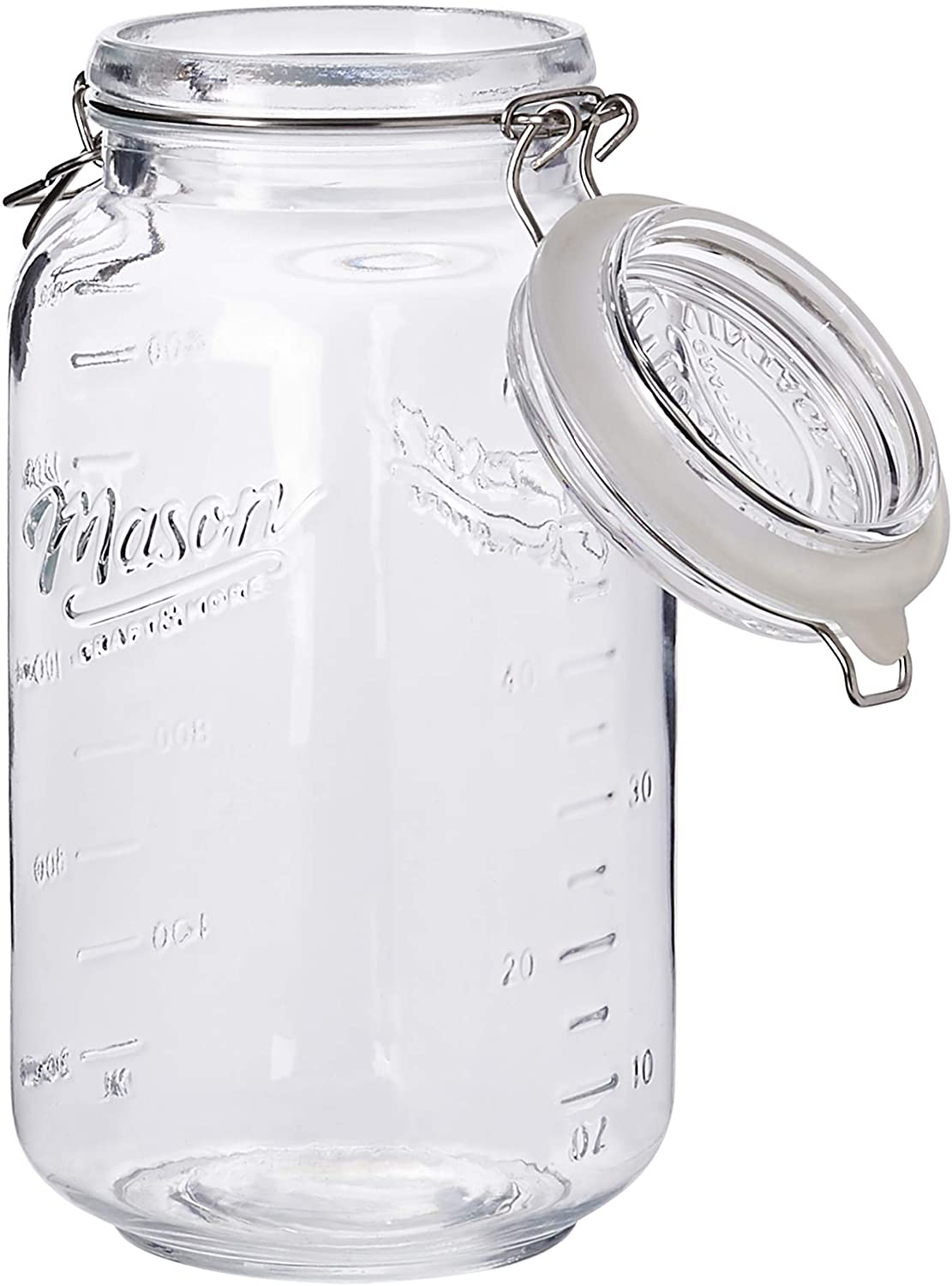 Mason Craft & More Airtight Kitchen Food Storage Clear Glass Clamp Jars, 101 Ounce (3 Liter) Extra Large Clamp Jar