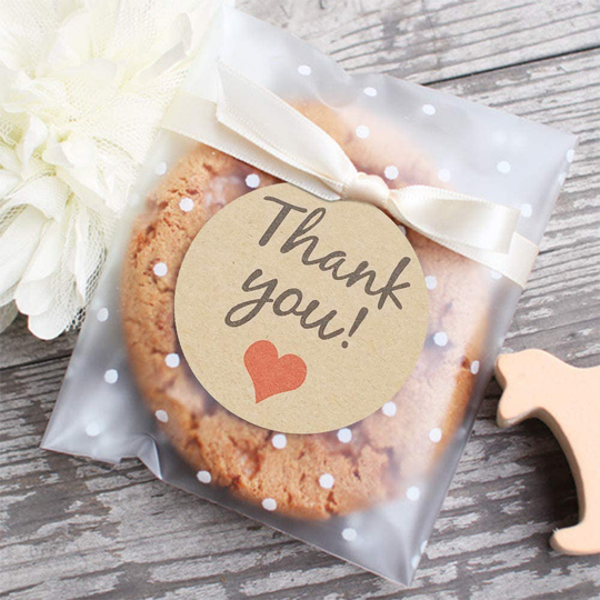 Self Adhesive Cookie Bags Treat Bags, Resealable Cellophane Bags, White Polka Dot Individual Cookie Bags with Thank You Stickers for Gift Giving