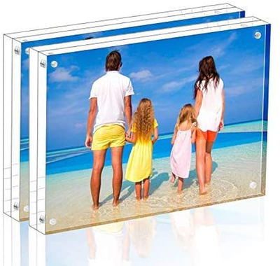 Meetu Acrylic Picture Frame 5x7,Clear Freestanding Double Sided 20mm Thickness Frameless Magnetic Photo Frames Desktop Display with Gift Box Package(5 Pack)