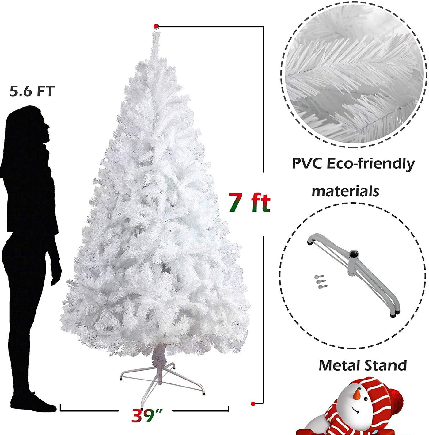 5-10 Foot Artificial Christmas Pine Tree with PVC Tip and Realistic Natural Branches
