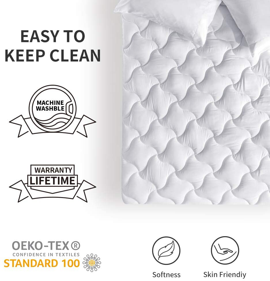 SLEEP ZONE Quilted Mattress Pad Cover Cal King Cooling Fluffy Soft Topper Upto 21 inch Pocket, White, California King