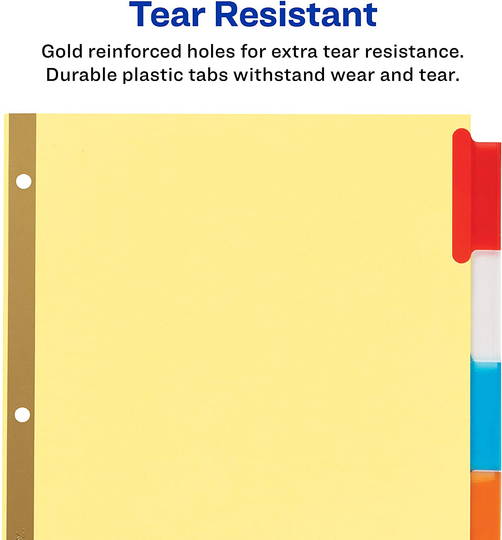AVERY 11109 5-Tab Binder Dividers, Insertable Multicolor Big Tabs, 6 Sets