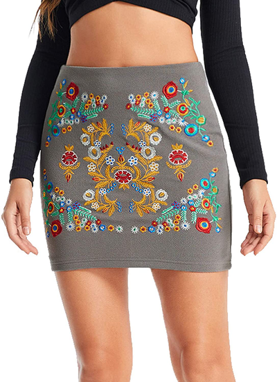 SheIn Women's Casual Floral Embroidered Bodycon Short Mini Skirt