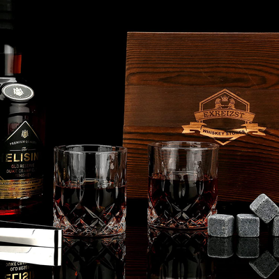 Whiskey Stones Gift Set - Whiskey Glass Set of 2 - Granite Chilling Whiskey Rocks - Scotch Bourbon Whiskey Glass Gift Box Set - Best Drinking Gifts for Men Dad Husband Birthday Party Holiday Present