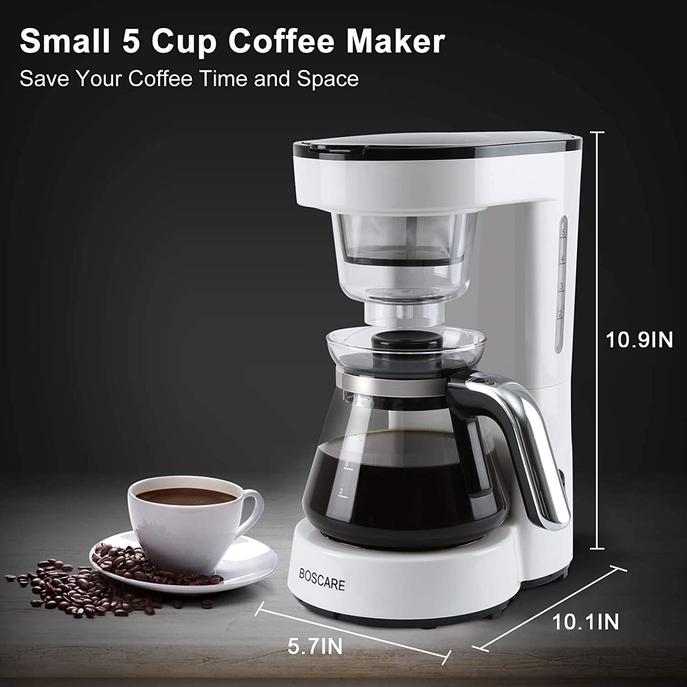 BOSCARE Programmable Coffee Maker, Drip Coffee Maker, Mini Coffee Machine with Auto Shut-off, Strength Control (10 cup)