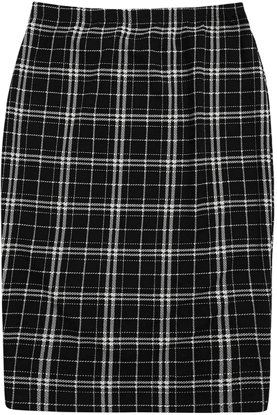 SheIn Women's Plus Below Knee Plaid Print Stretch Bodycon Midi Office Pencil Skirt