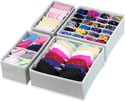 SimpleHouseware Closet Underwear Organizer Drawer Divider 4 Set, Beige