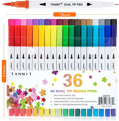 36 Piece Fine Tip Dual Brush Marker Pen Set
