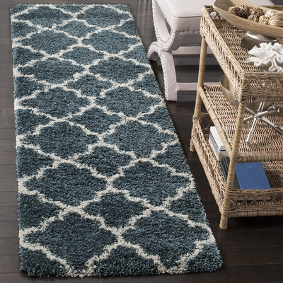 SAFAVIEH Hudson Shag Collection SGH282L Moroccan Trellis Non-Shedding Living Room Bedroom Dining Room Entryway Plush 2-inch Thick Runner, 2'3" x 8' , Slate Blue / Ivory