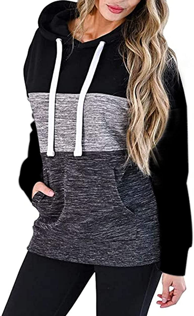 Barlver Women's Casual Hoodies Long Sleeve Sweatshirts Cowl Neck Drawstring Hooded Pullover Top with Pockets