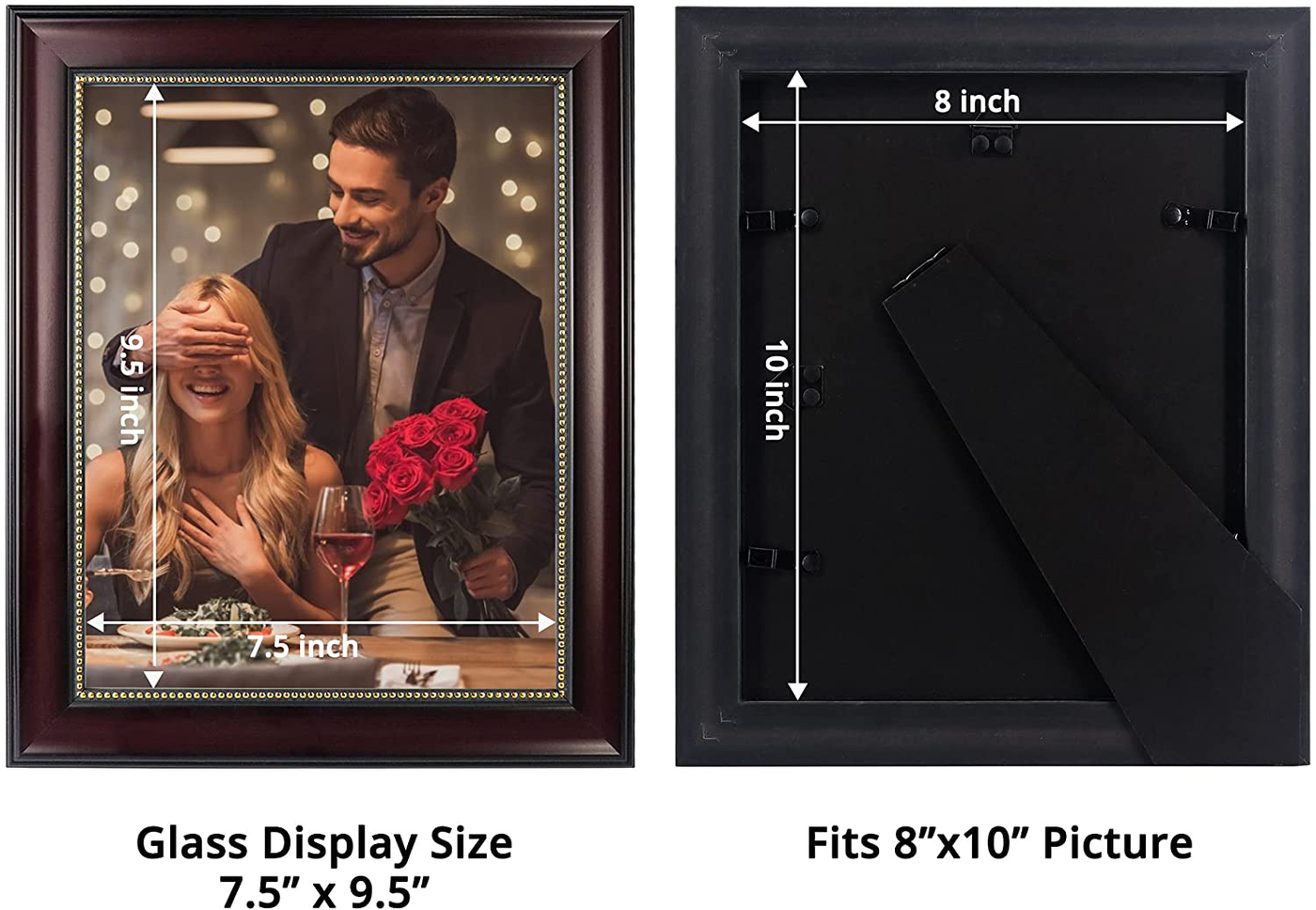 GraduatePro 8x10 Picture Frame Display Photos for Wall or Tabletop with Real Glass, Mahogany with Gold Beaded, Pack of 2