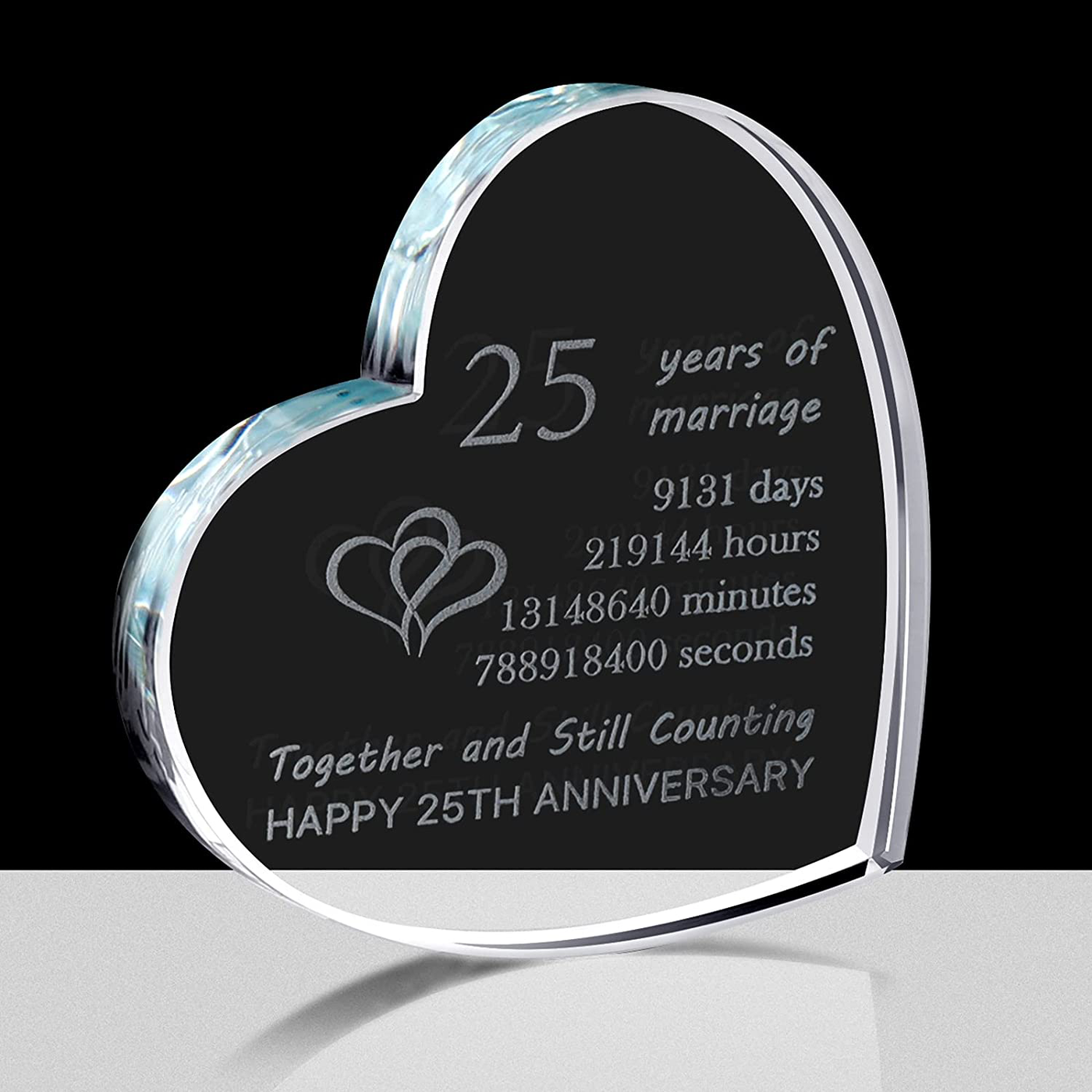 CQNET 15th Wedding Anniversary Crystal Heart Couple Engraved Glass 15 Year Valentine's Day Anniversary Birthday Gift for Him or Her (15th)