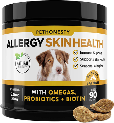 PetHonesty Allergy SkinHealth - Fish Oil for Dogs with Omegas, DHAGold, Flaxseed, Probiotics for Itch-Free Skin, Shiny Coats, Hotspots, Reduce Shedding - Soft Chews for Healthy Skin & Coat