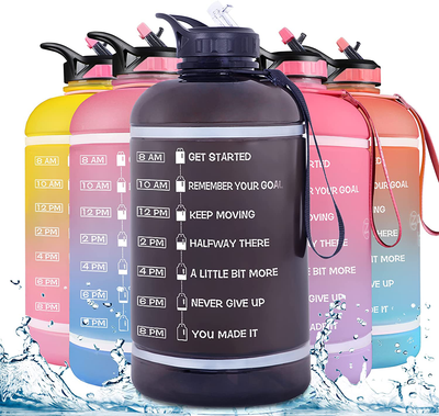 ZOMAKE Gallon Water Bottle with Straw & Time Marker - 64/128 oz Motivational Water Jug BPA Free Leakproof Large Water Bottle Ensure You Drink Enough Water Daily