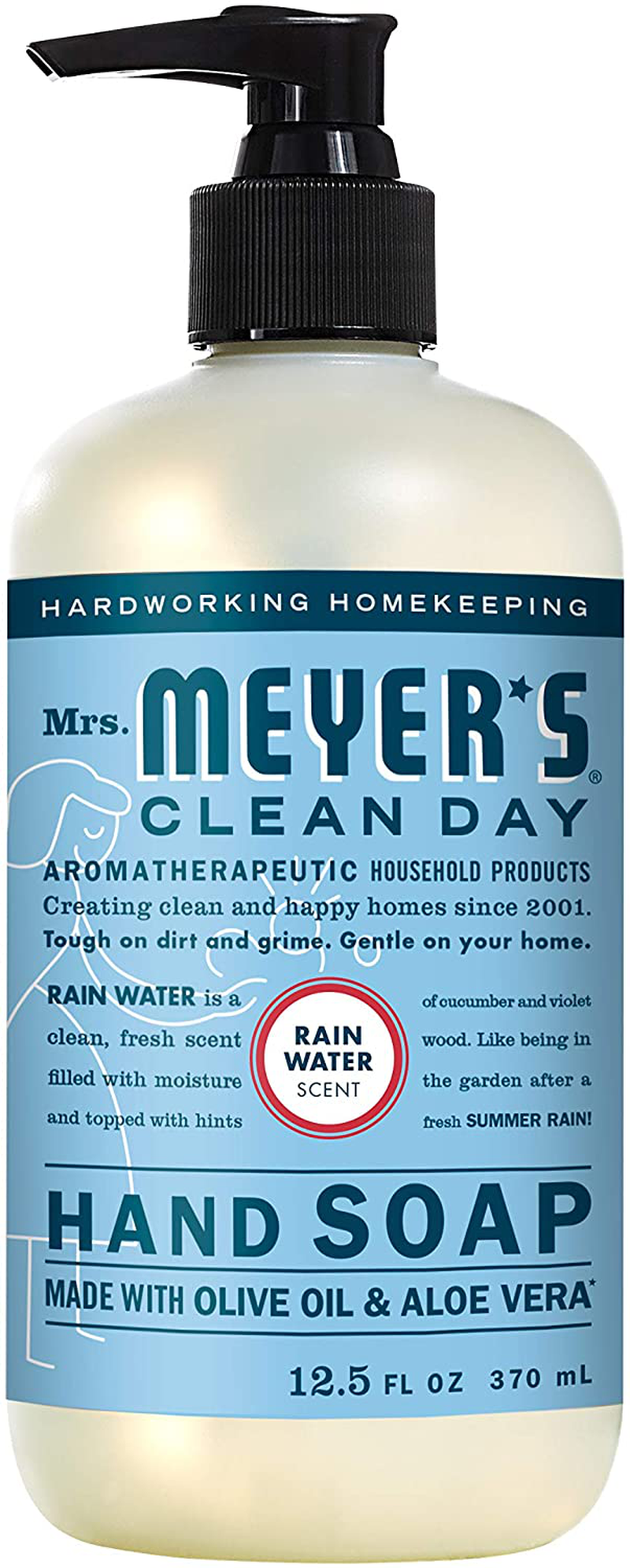 Mrs. Meyer's Clean Day Liquid Hand Soap, Cruelty Free and Biodegradable Hand Wash Formula Made with Essential Oils, Rain Water Scent, 12.5 oz Bottle