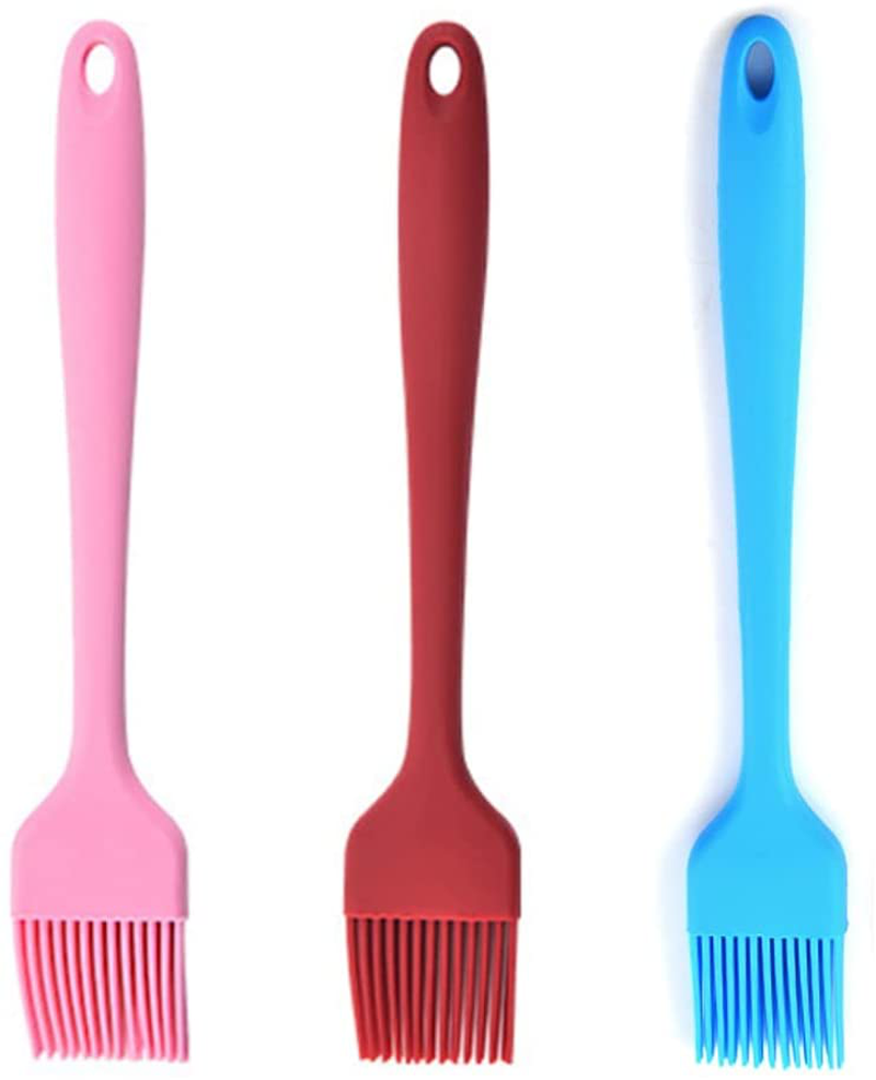 WinAimer Premium Silicone Basting Brush Set of Two Heat Resistant Long Handle Pastry Brush for Grilling, Baking, BBQ and Cooking, Solid Core and Hygienic Solid Coating (Blue+Red+Pink)